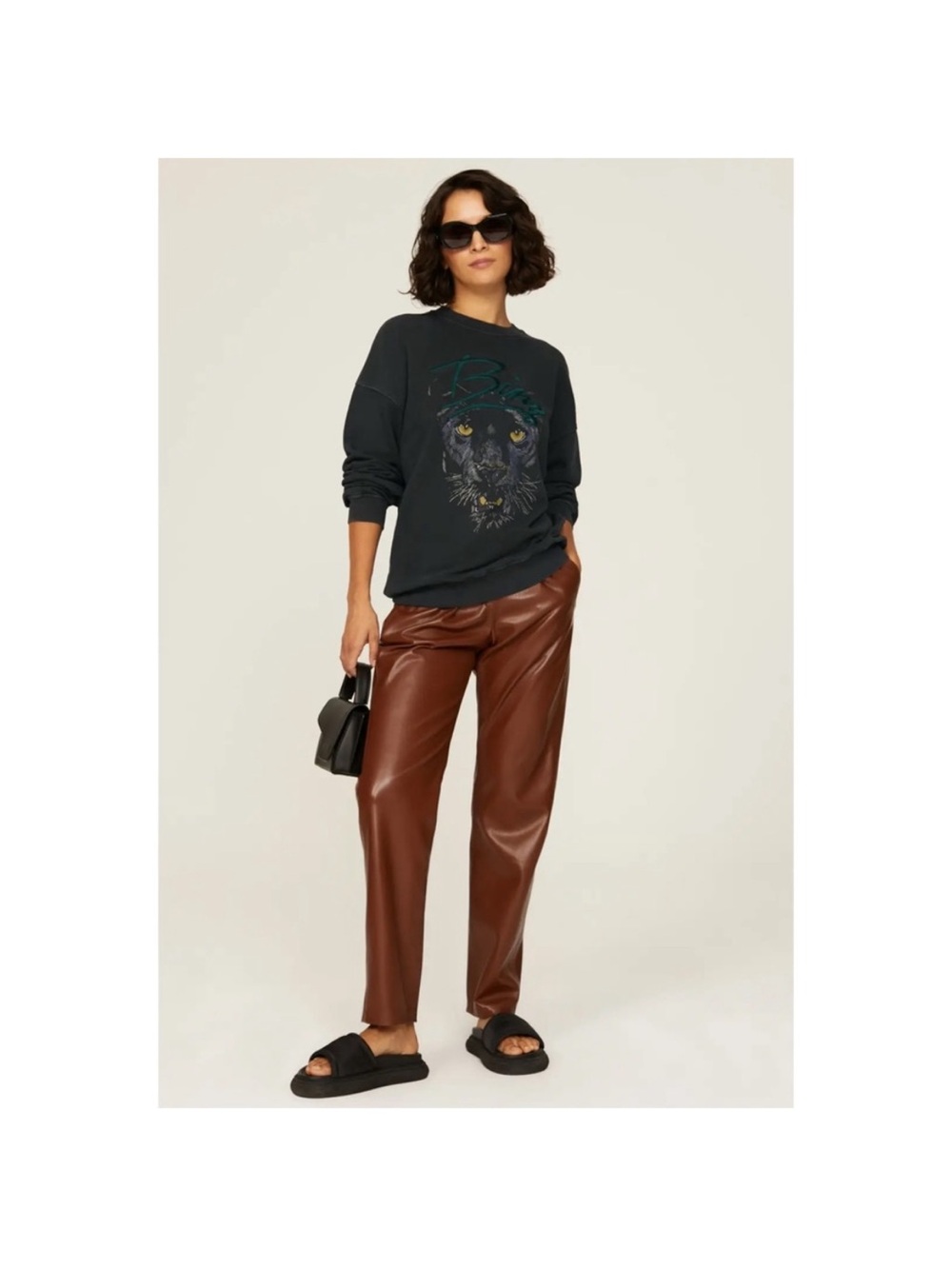 🌺SALE🌺 Anine Bing Kenny Panther Sweatshirt in black Size Large NWT - Picture 6 of 11